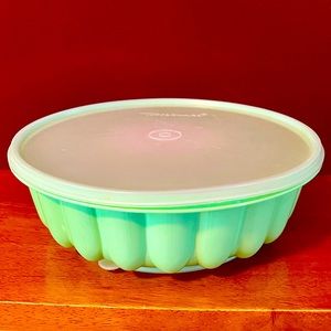 Vintage Tupperware Gelatin Storage Jello Fruit Mold Ice Ring Mint Green 1202